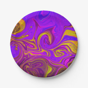 Prato De Papel Design Abstrato Neon Purple Amarelo Cor-de-Rosa