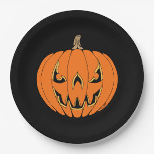 Prato De Papel Design Assustador de Jack-o'-Lantern de Halloween