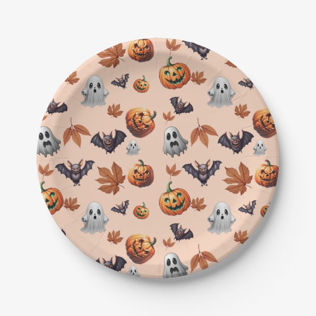 Prato De Papel Design Assustador Fofo de Halloween (Frente)