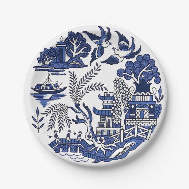 Prato De Papel Design Classic Blue Willow China (Frente)