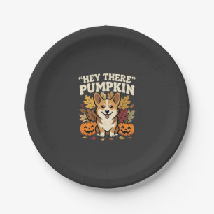 Prato De Papel Design de Abóbora Olá da Corgi no Halloween