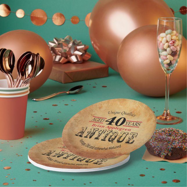 Prato De Papel Design de aniversário de 40 anos com idade, antigu (Múltiplo)