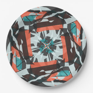 Prato De Papel Design de Azulejo de fiação em laranja, preto e aq