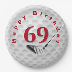 Prato De Papel Design de Bola de Golfe de Aniversário de 69 anos