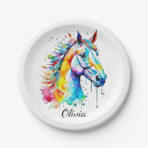 Prato De Papel Design de cabeça de cavalo de coloração aquosa col