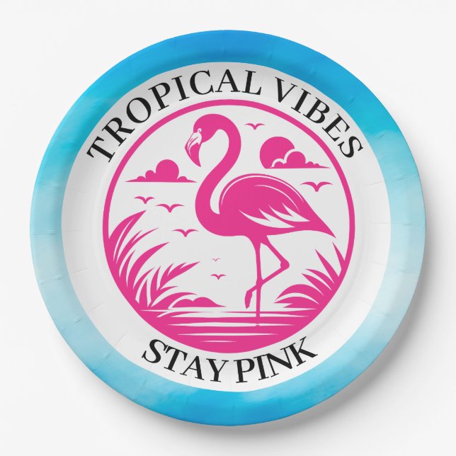 Prato De Papel Design de Círculo de Verão Flamingo Rosa-68730 (Frente)