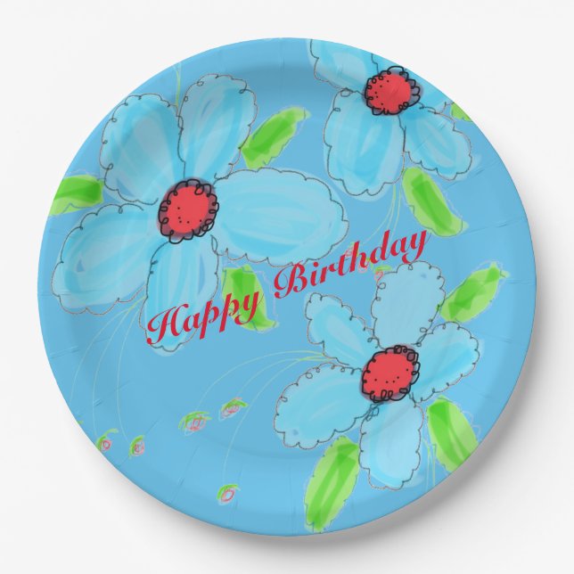 Prato De Papel Design de decoração azul (Frente)