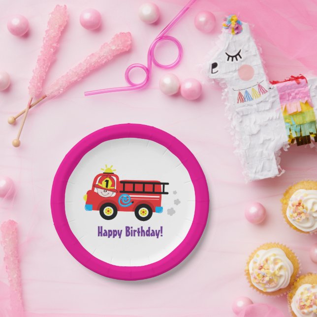 Prato De Papel Design de Emergência do Bombeiro Fogo Vermelho (Festa)