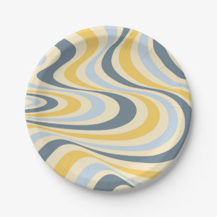 Prato De Papel Design de espiral abstrato amarelo e azul
