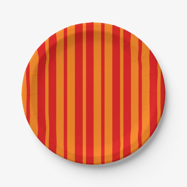 Prato De Papel Design de faixas vermelhas e laranja (Frente)