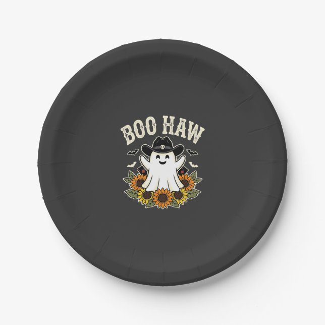 Prato De Papel Design de Fantasma de Halloween Ocidental Boo Haw (Frente)