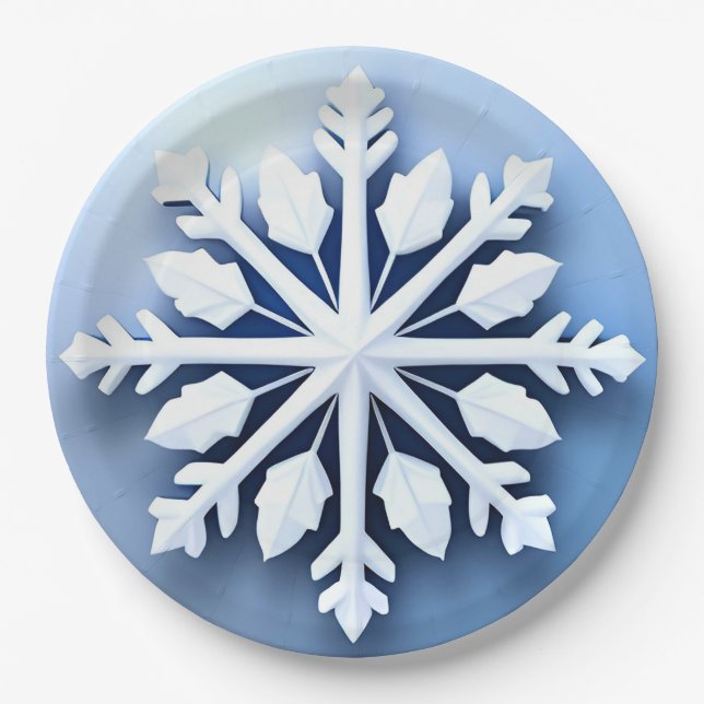 Prato De Papel Design de floco de neve 3D elegante (Frente)