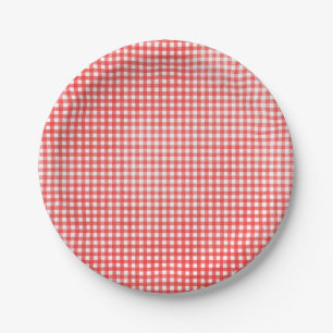 Prato De Papel design de gingham vermelho e branco