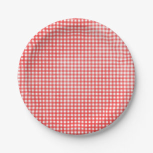 Prato De Papel design de gingham vermelho e branco desbotado