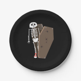 Prato De Papel Design de Halloween de Skeleton e Coffin
