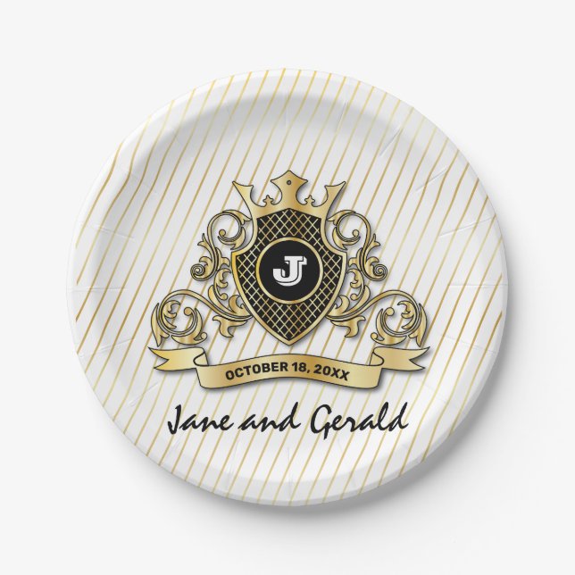 Prato De Papel Design de Monograma Elegante Personalizado Minimal (Frente)