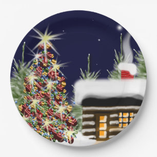 Prato De Papel Design de Natal Cozy Cabin Holiday Scene Xmas