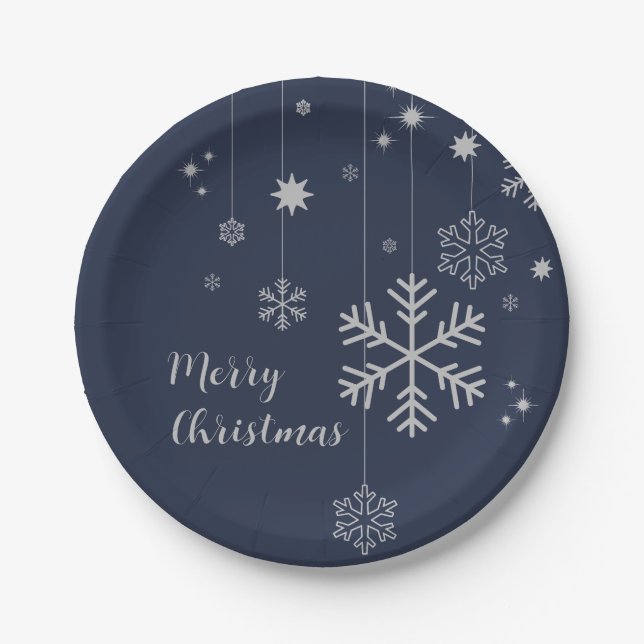 Prato De Papel Design de Natal mínimo com flocos de neve (Frente)