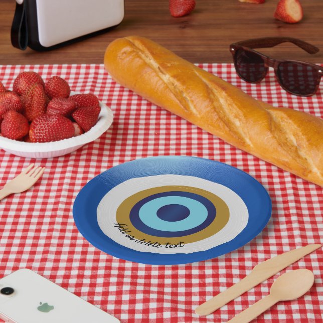 Prato De Papel Design de Olho Grego Apenas Adicione Texto (Piquenique)