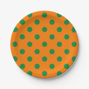 Prato De Papel Design de Padrão de Bolinhas de  Verde em Laranja