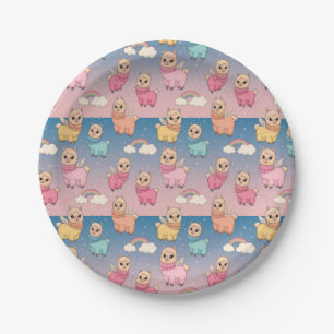 Prato De Papel Design de Padrão de Unicórnio e Estrelas Mágicas