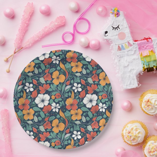 Prato De Papel Design de padrão floral simples (Festa)