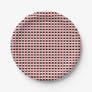 Prato De Papel Design de padrão gingham legal rosa preto e branco