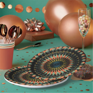 Prato De Papel Design de Vibe Terroso Espiral Laranja Turquesa