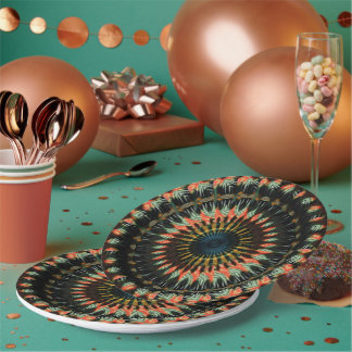 Prato De Papel Design de Vibração Terrosa Espiral Laranja Verde