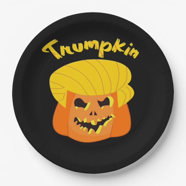 Prato De Papel Design do Dia das Bruxas de Abóbora Trumpkin - Slo (Frente)