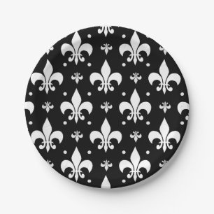 Prato De Papel Design do padrão Fleur-de-lis preto