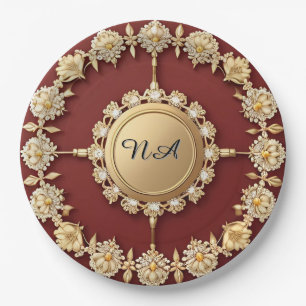 Prato De Papel Design Floral Dourado ornamentado
