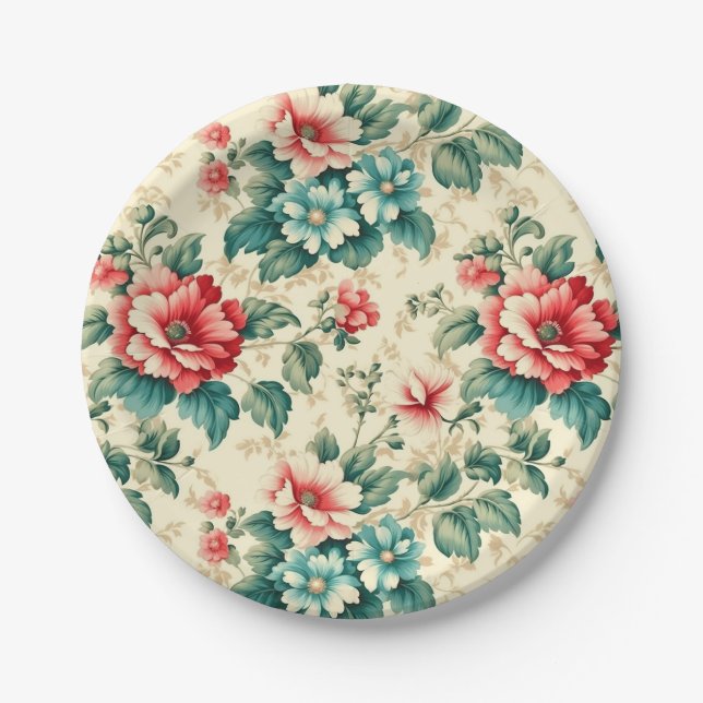 Prato De Papel Design floral vitoriano, azul-claro, azul-claro, (Frente)