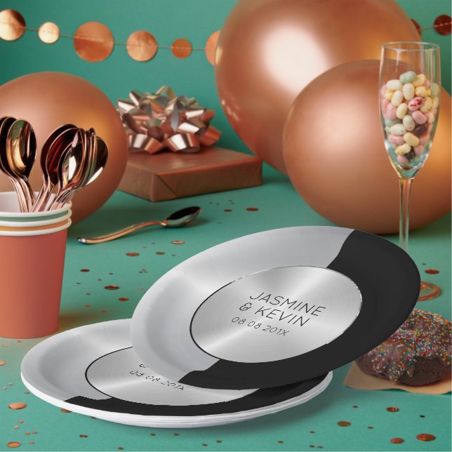 Prato De Papel Design Geométrico Elegante e Preto (Múltiplo)