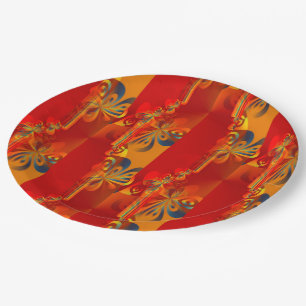 Prato De Papel Design gráfico sem costura - laranja vermelha I