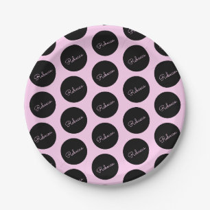Prato De Papel Design Retro-Moderno Preto e Rosa com Pontos