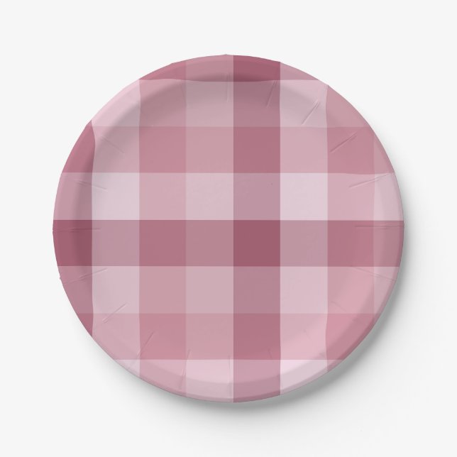 Prato De Papel Design Xadrez Gingham Rosa (Frente)
