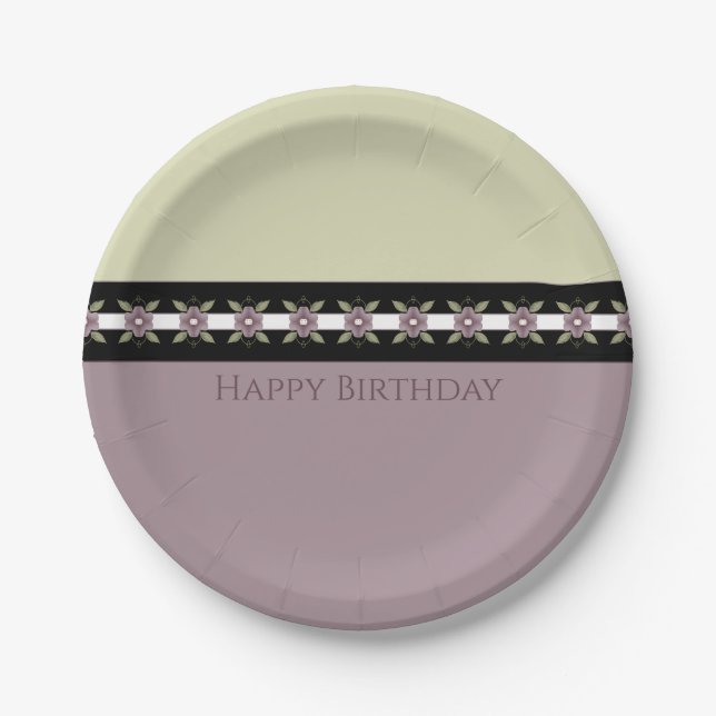 Prato De Papel Designer Acentuado Floral Roxo Esmaecido Rodado (Frente)