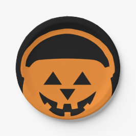 Prato De Papel Designer Halloween, Jackolantera em preto