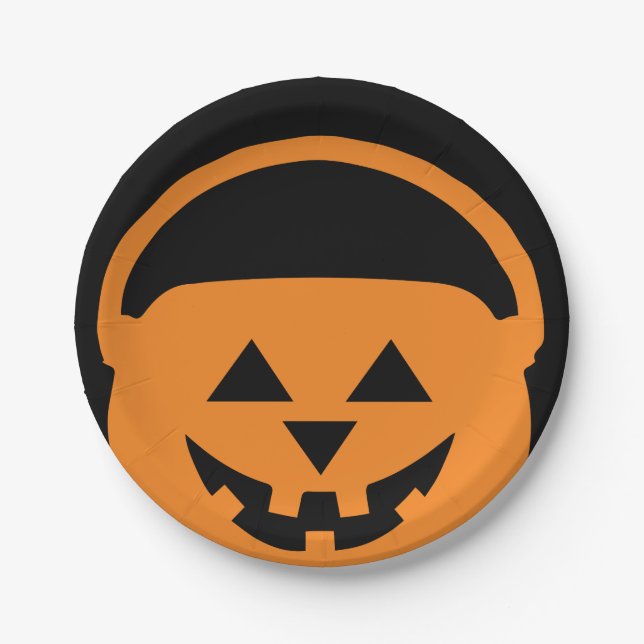 Prato De Papel Designer Halloween, Jackolantera em preto (Frente)