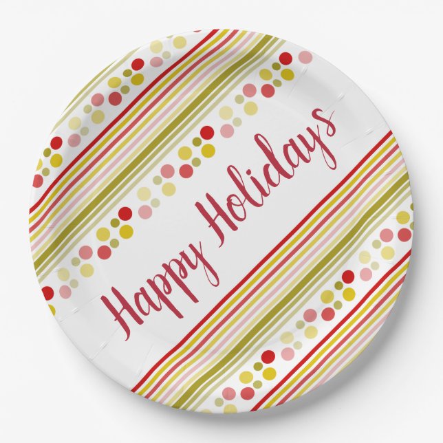 Prato De Papel Destacado com faixas e Bolinhas (Frente)