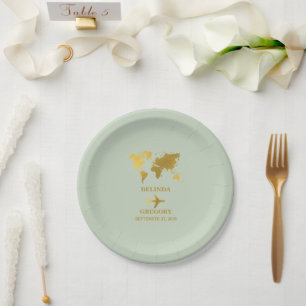 Prato De Papel Destino Casamento do World Passport Sage Green Dou