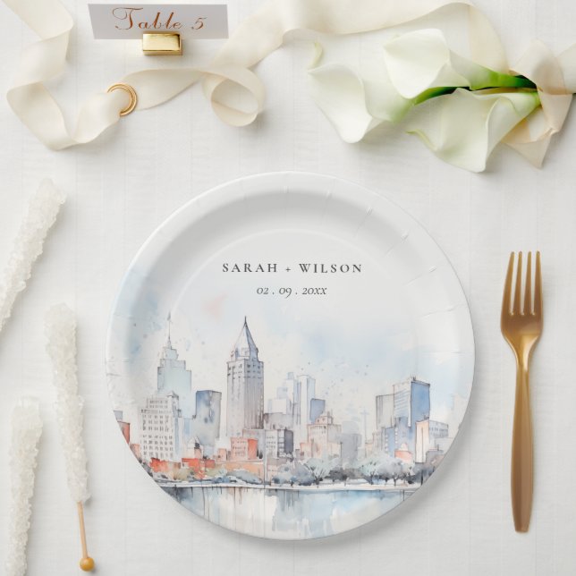 Prato De Papel Detroit Michigan Watercolor Landscape Wedding (Casamento)
