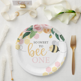 Prato De Papel Dia da Abelha Abelha 1º Aniversário floral rosa