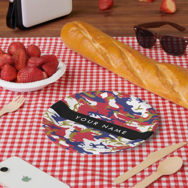 Prato De Papel Dia da Independência Camuflagem Seu nome Personali (Piquenique)