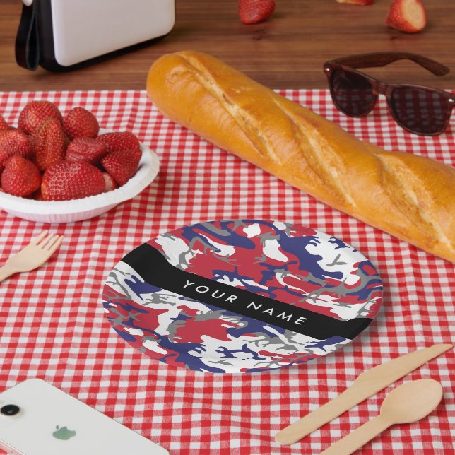 Prato De Papel Dia da Independência Camuflagem Seu nome Personali (Piquenique)