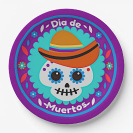 Prato De Papel Dia da Morte de Azul e Chapéu Roxo - Crianças Fami