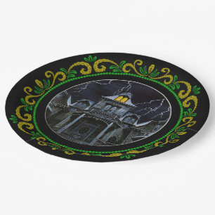 Prato De Papel Dia das Bruxas da Casa Amarelo Verde Assombrado