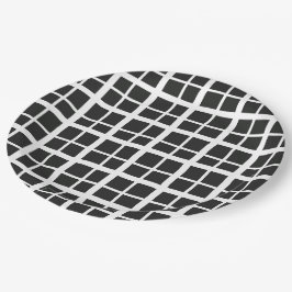 Prato De Papel Dia das Bruxas de Xadrez Preta e Branca