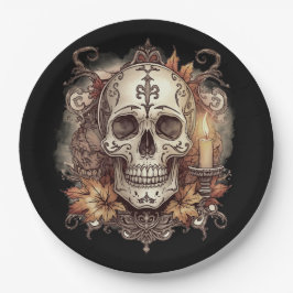 Prato De Papel Dia das Bruxas,Padrão de Caveira, Calavera à Luz d